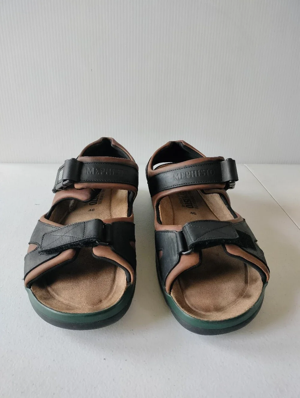 Mephisto Shark Fit Sandals Mens 46 EU/ 12 US Black Brown Leather Comfort Travel
